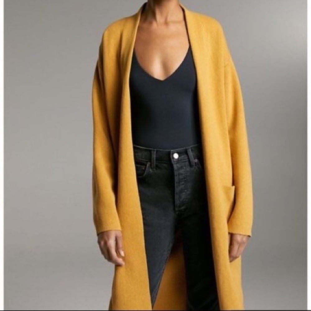 Aritzia Babaton Lance Open Front Cardigan Sweater Gold